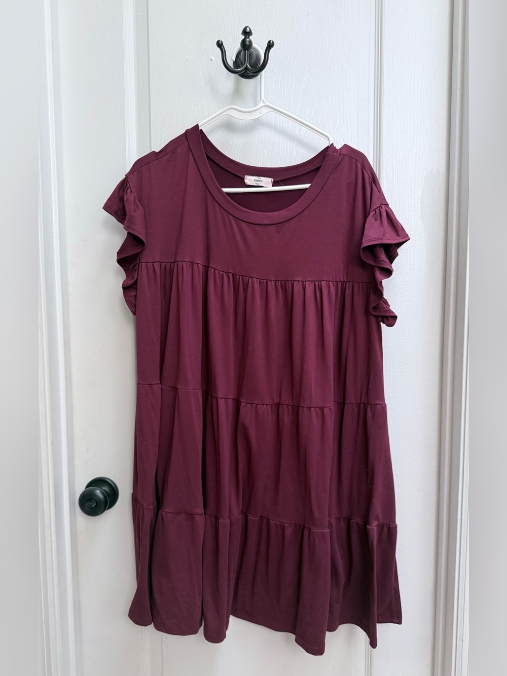 2 for $15 entro Maroon Tiered Ruffle Sleeve Baby Doll Dress
